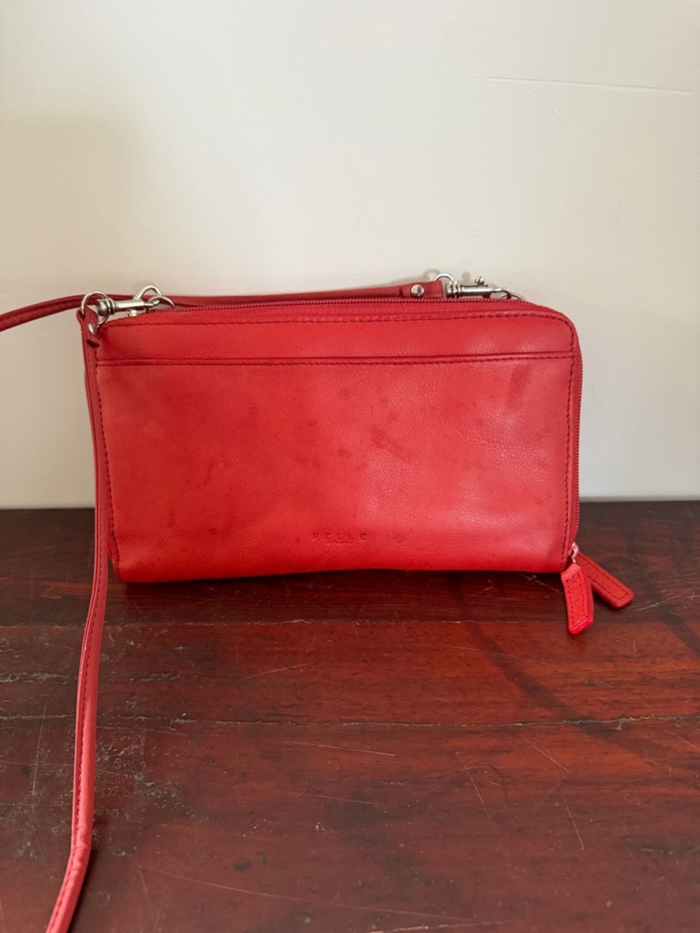Pelle Nuovo Red Leather Crossbody Wallet Organizer Bag